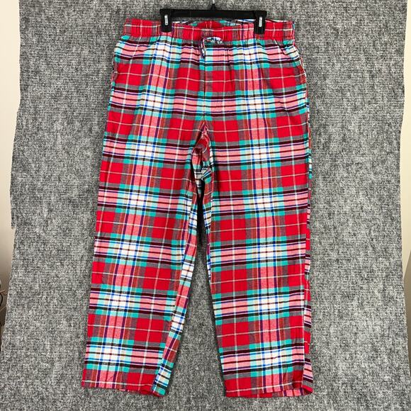 Lands End Pajama Pants Mens Extra Large Red Plaid Flannel Lounge Drawstring - Picture 1 of 6